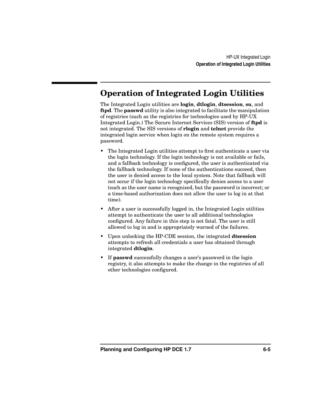 HP UX DCE Software manual Operation of Integrated Login Utilities 