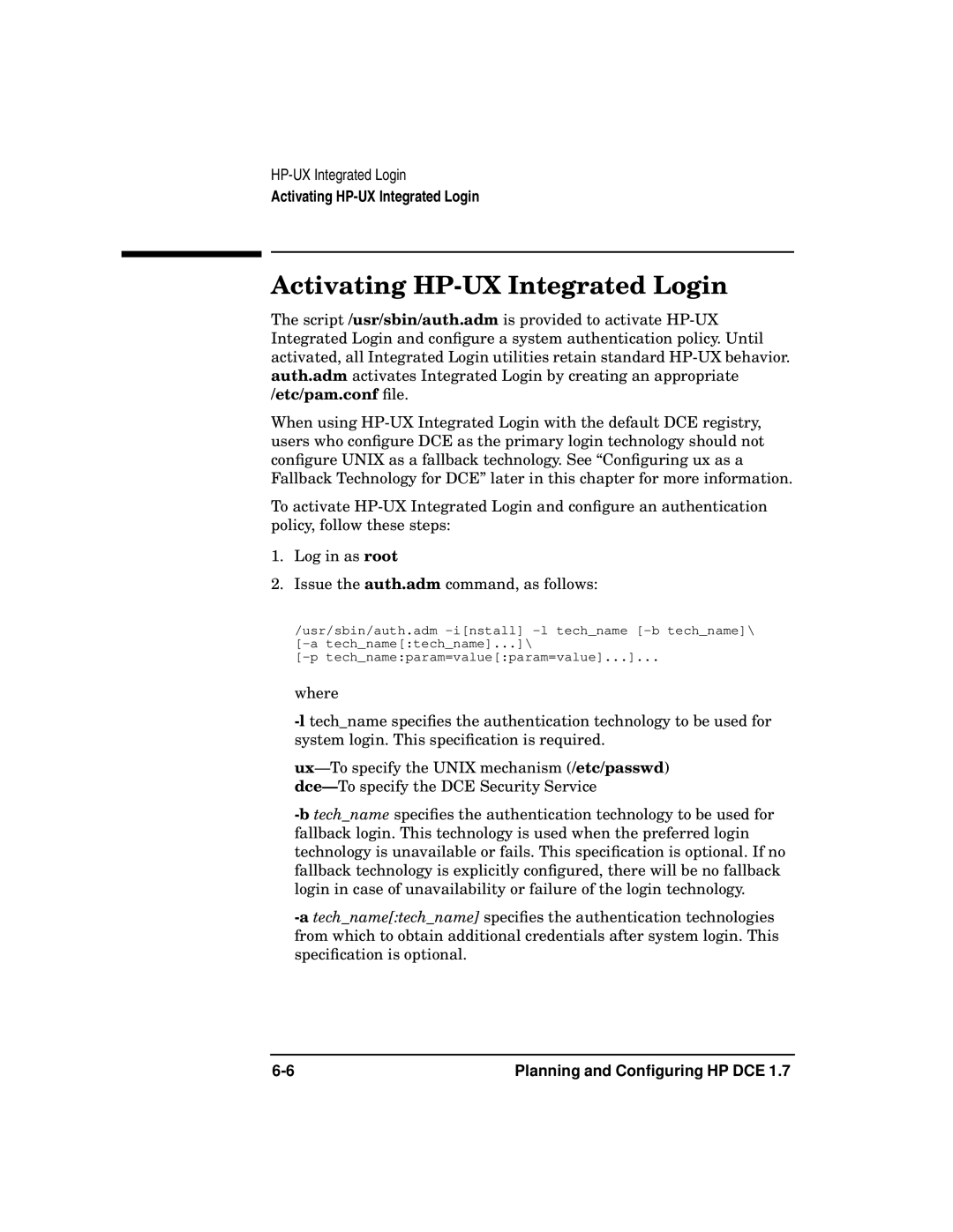 HP UX DCE Software manual Activating HP-UX Integrated Login 