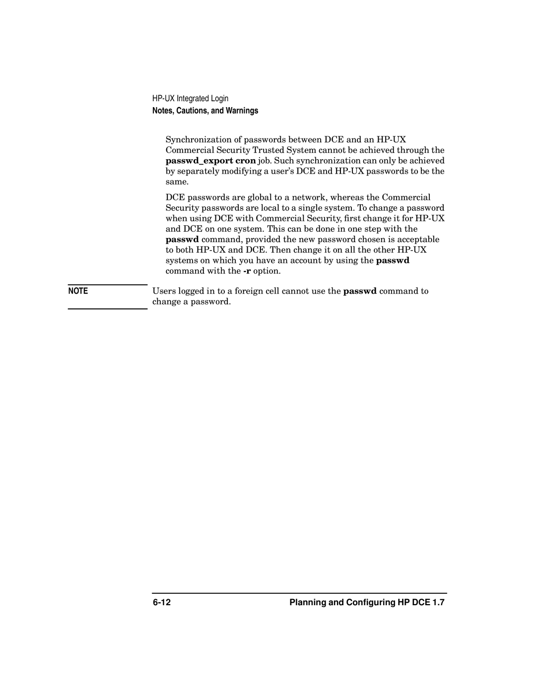 HP UX DCE Software manual Synchronization of passwords between DCE and an HP-UX 