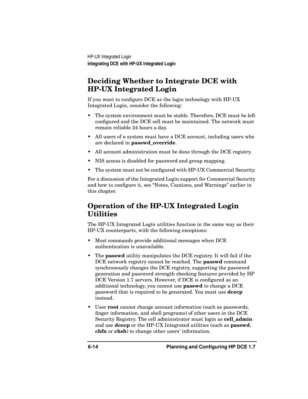 HP UX DCE Software manual Operation of the HP-UX Integrated Login Utilities 