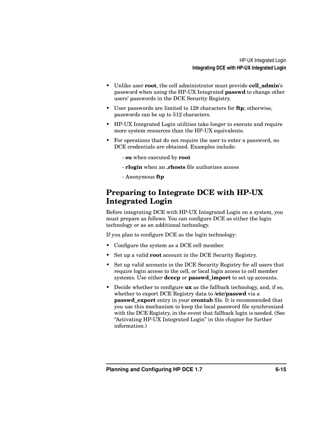 HP UX DCE Software manual Preparing to Integrate DCE with HP-UX Integrated Login 