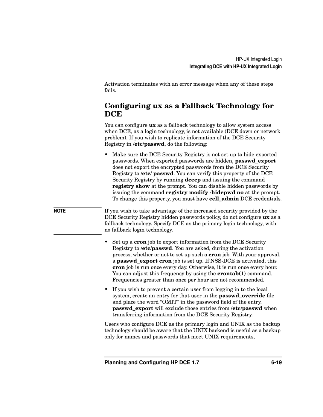 HP UX DCE Software manual Conﬁguring ux as a Fallback Technology for 