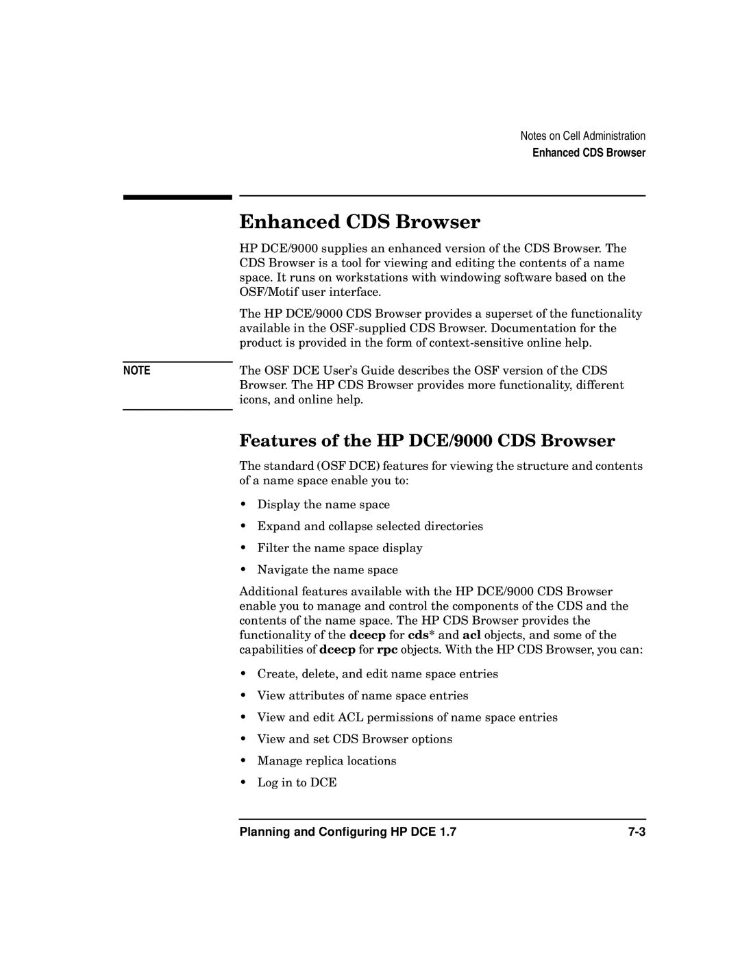 HP UX DCE Software manual Enhanced CDS Browser, Features of the HP DCE/9000 CDS Browser 