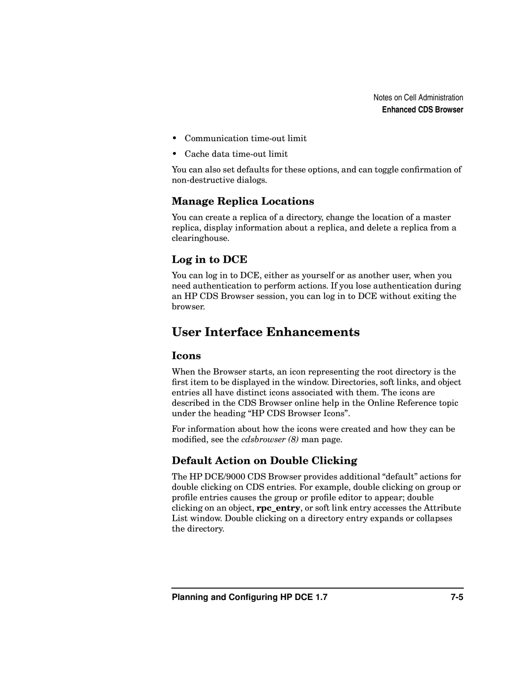HP UX DCE Software manual User Interface Enhancements, Manage Replica Locations, Log in to DCE, Icons 