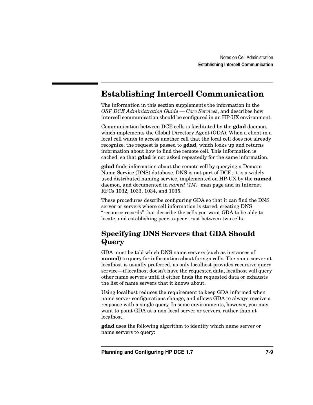 HP UX DCE Software manual Establishing Intercell Communication, Specifying DNS Servers that GDA Should Query 