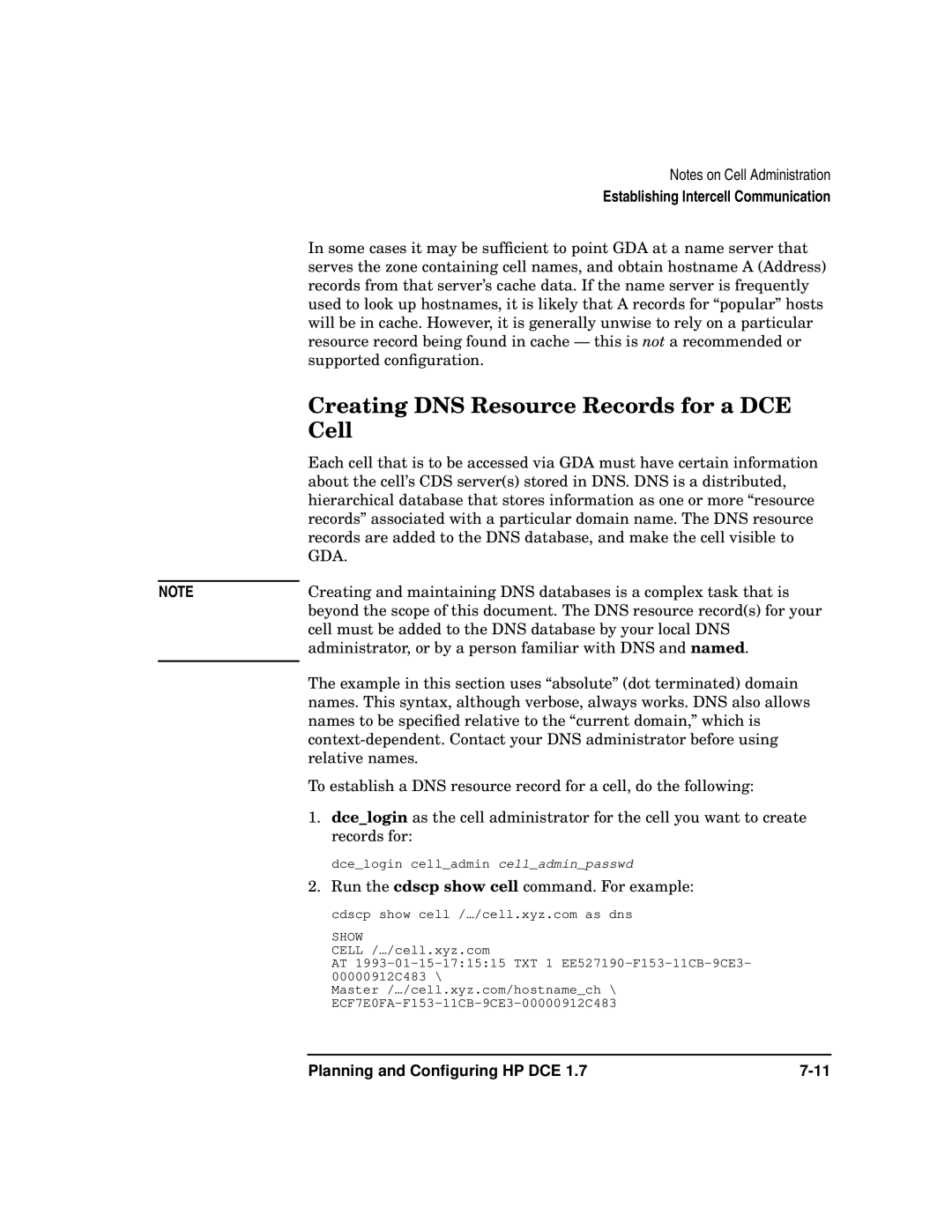 HP UX DCE Software manual Creating DNS Resource Records for a DCE, Cell 