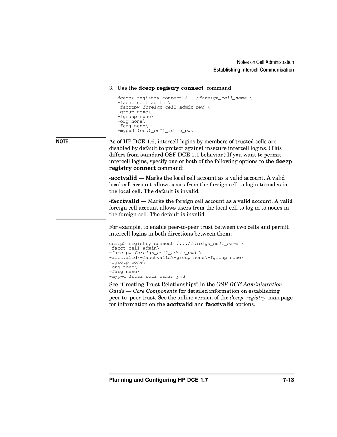 HP UX DCE Software manual Use the dcecp registry connect command, Registry connect command 