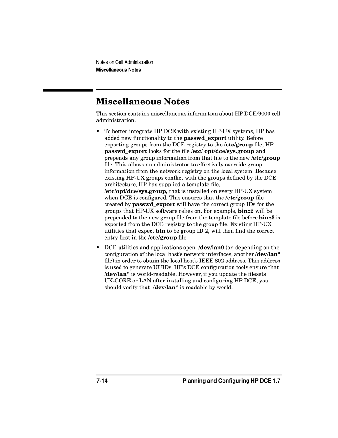 HP UX DCE Software manual Miscellaneous Notes 