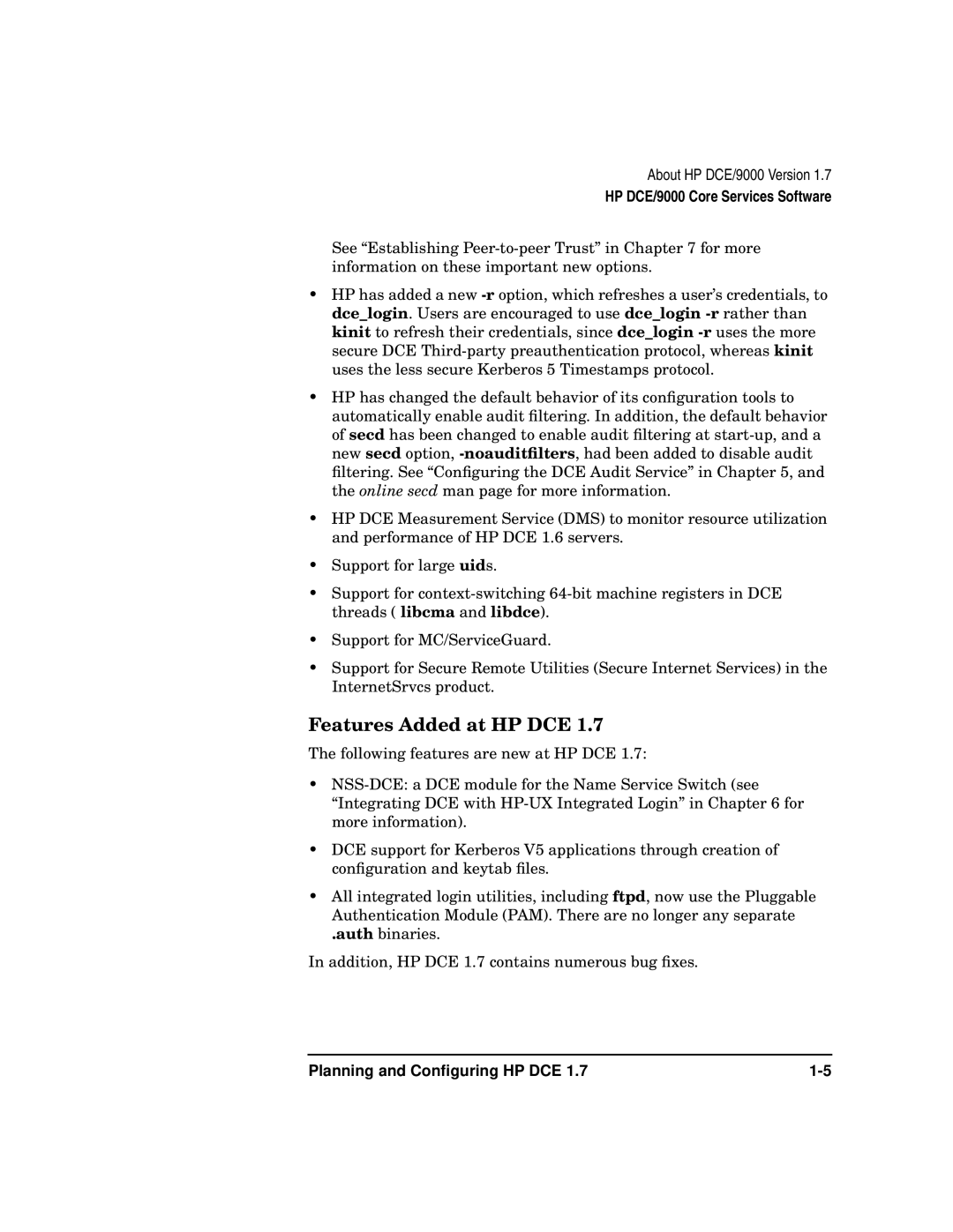 HP UX DCE Software manual Features Added at HP DCE 