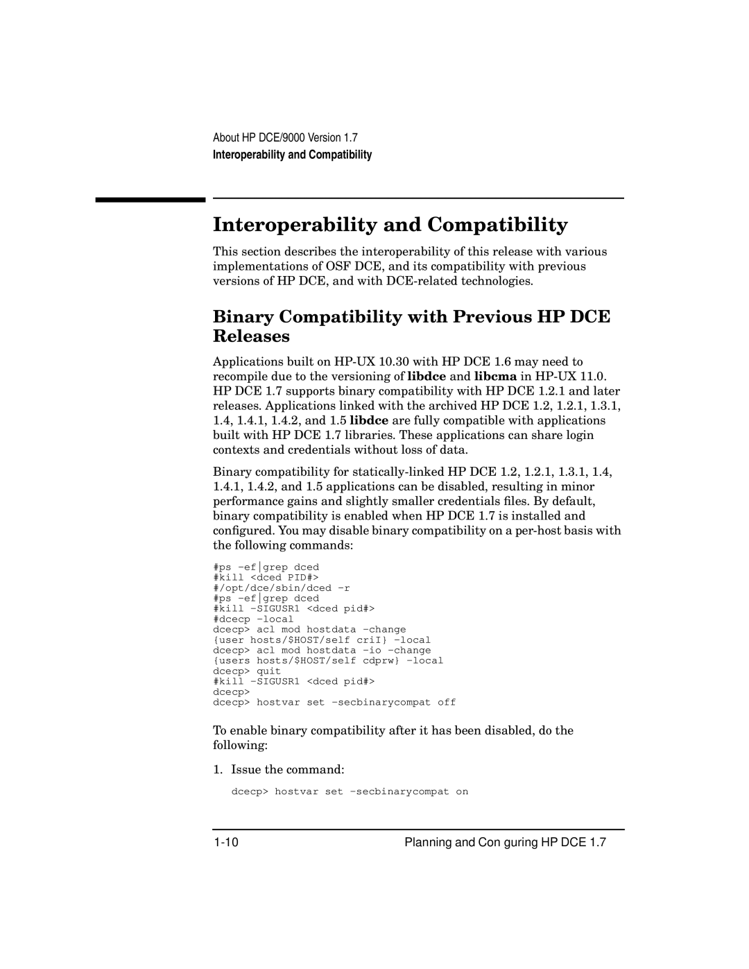 HP UX DCE Software manual Interoperability and Compatibility, Binary Compatibility with Previous HP DCE Releases 