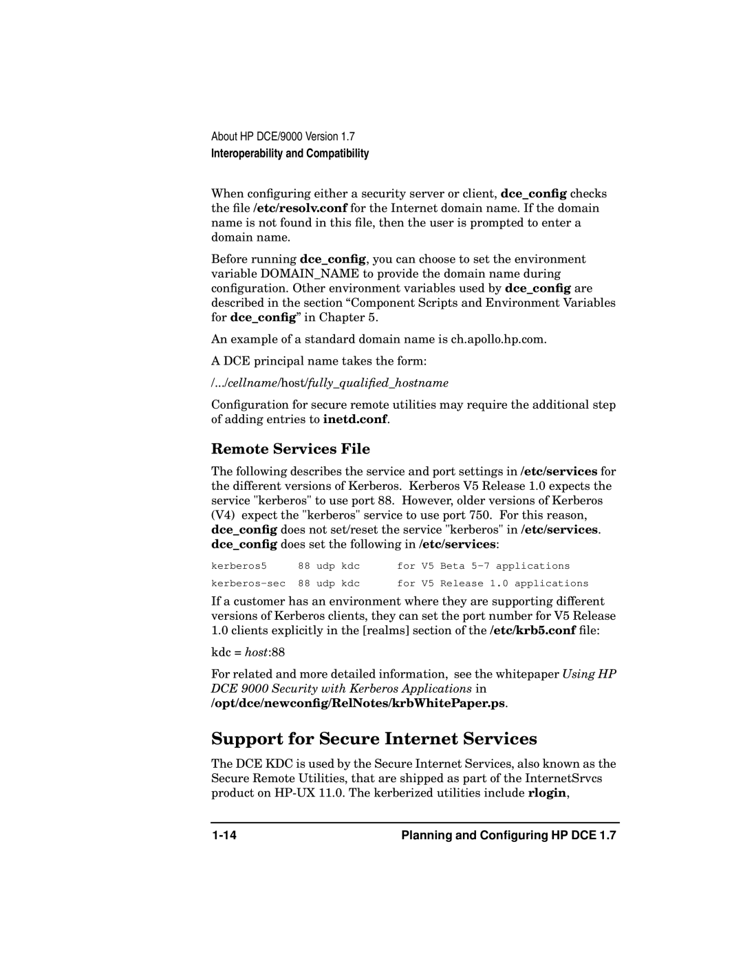 HP UX DCE Software manual Support for Secure Internet Services, Remote Services File 