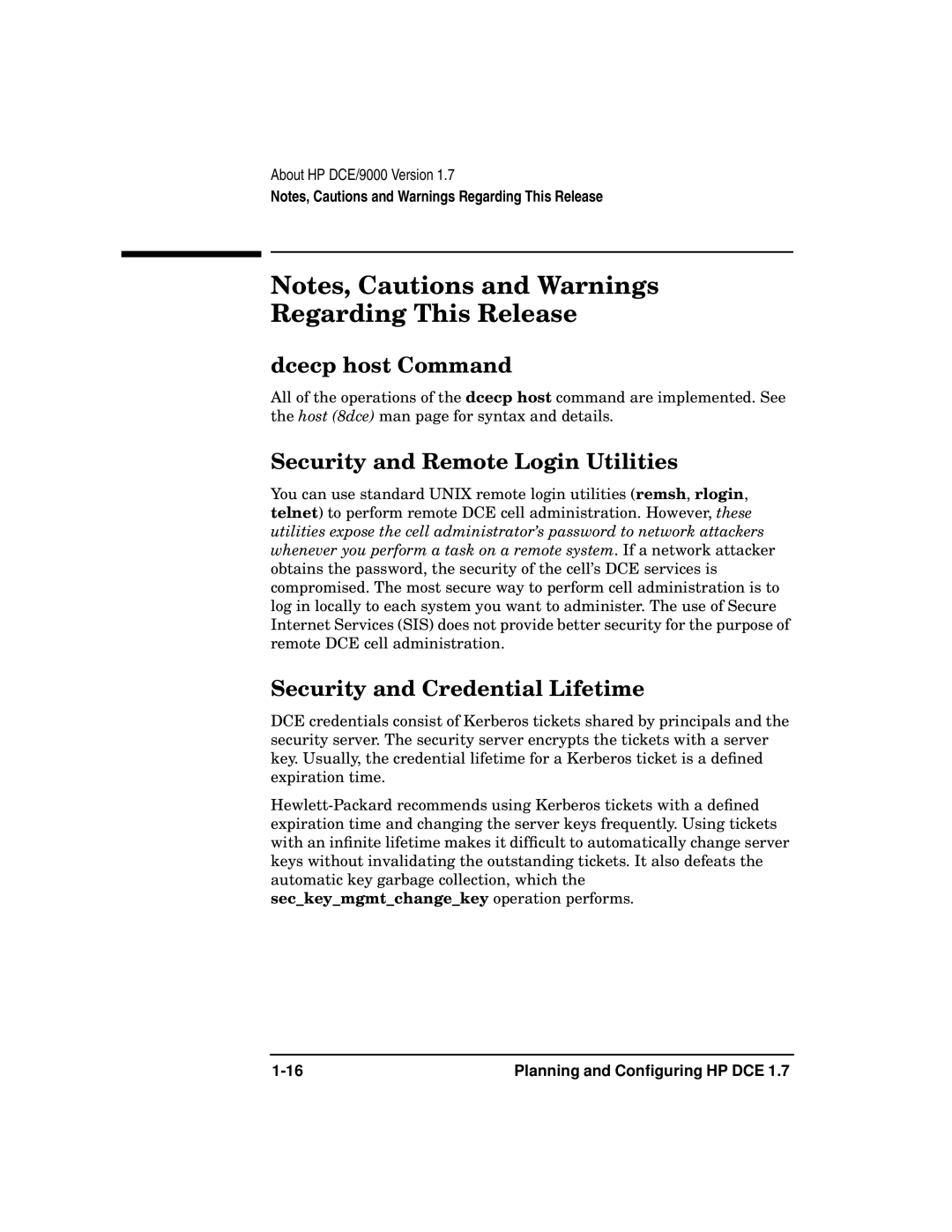 HP UX DCE Software manual Regarding This Release, Dcecp host Command, Security and Remote Login Utilities 