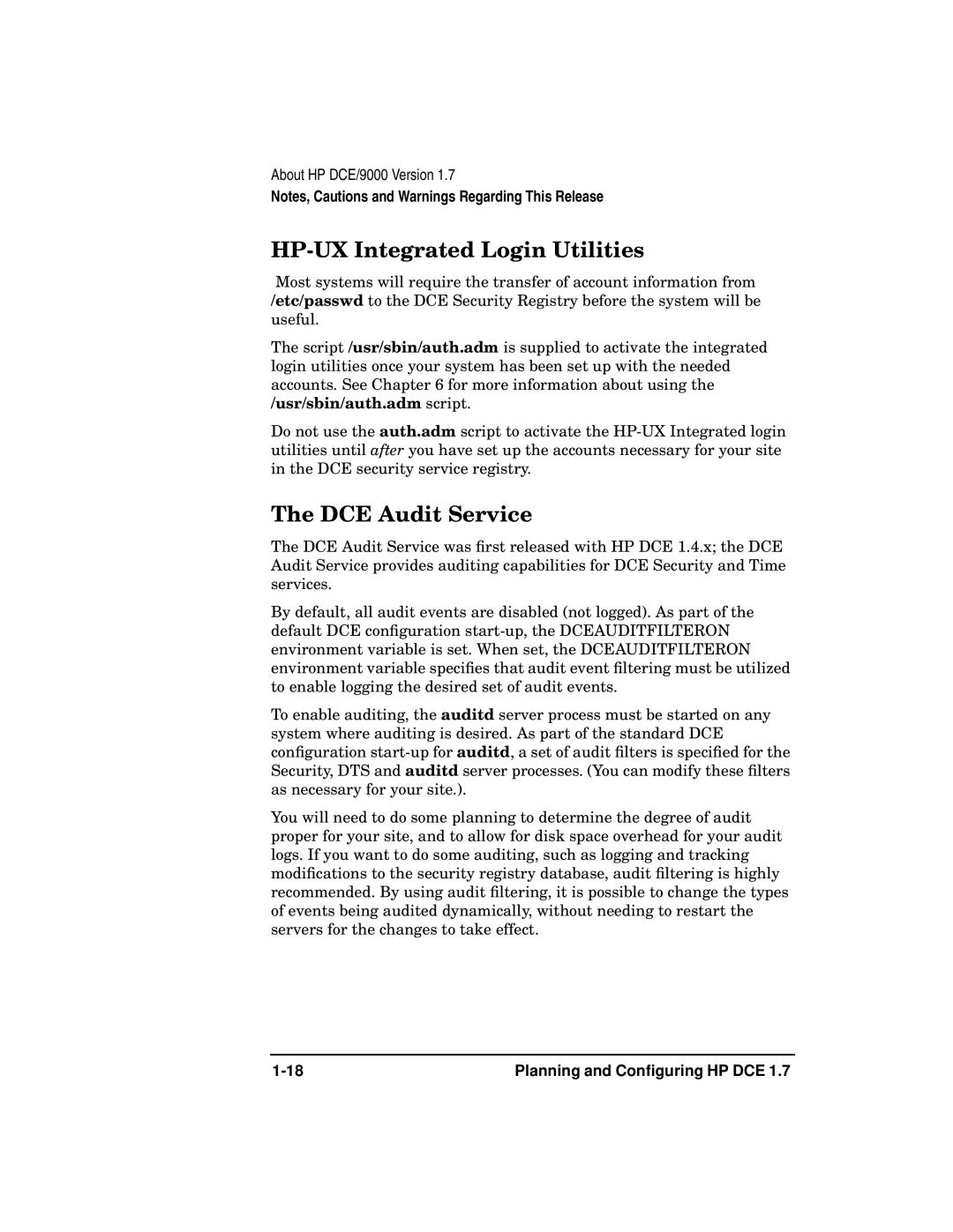 HP UX DCE Software manual HP-UX Integrated Login Utilities, DCE Audit Service 