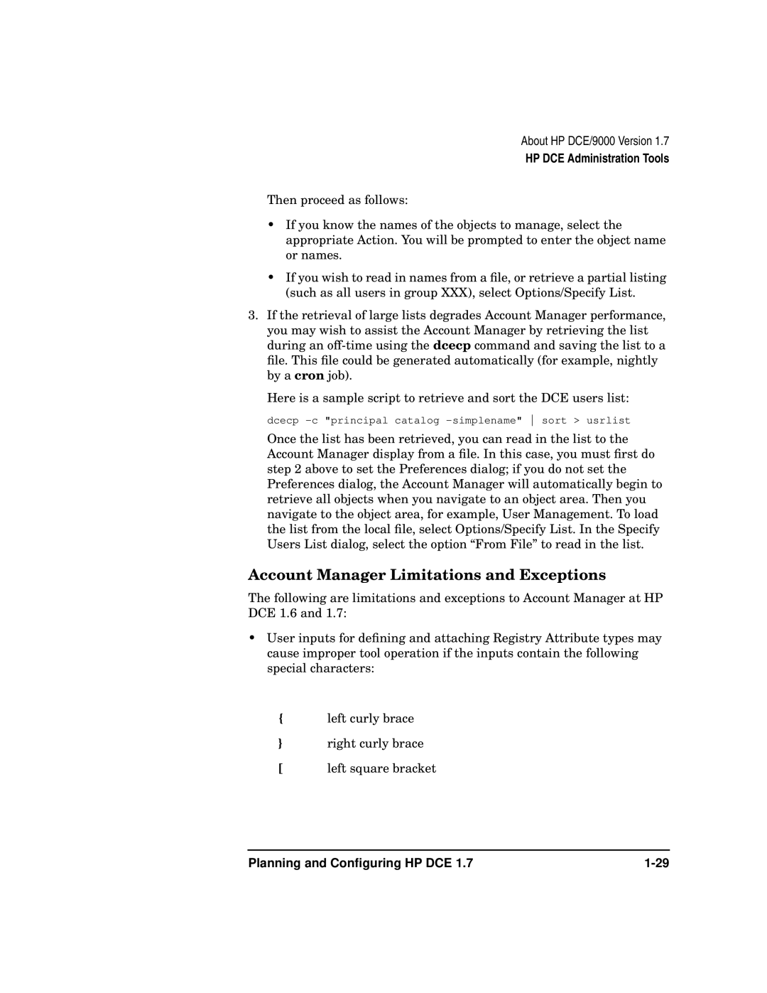 HP UX DCE Software manual Account Manager Limitations and Exceptions 