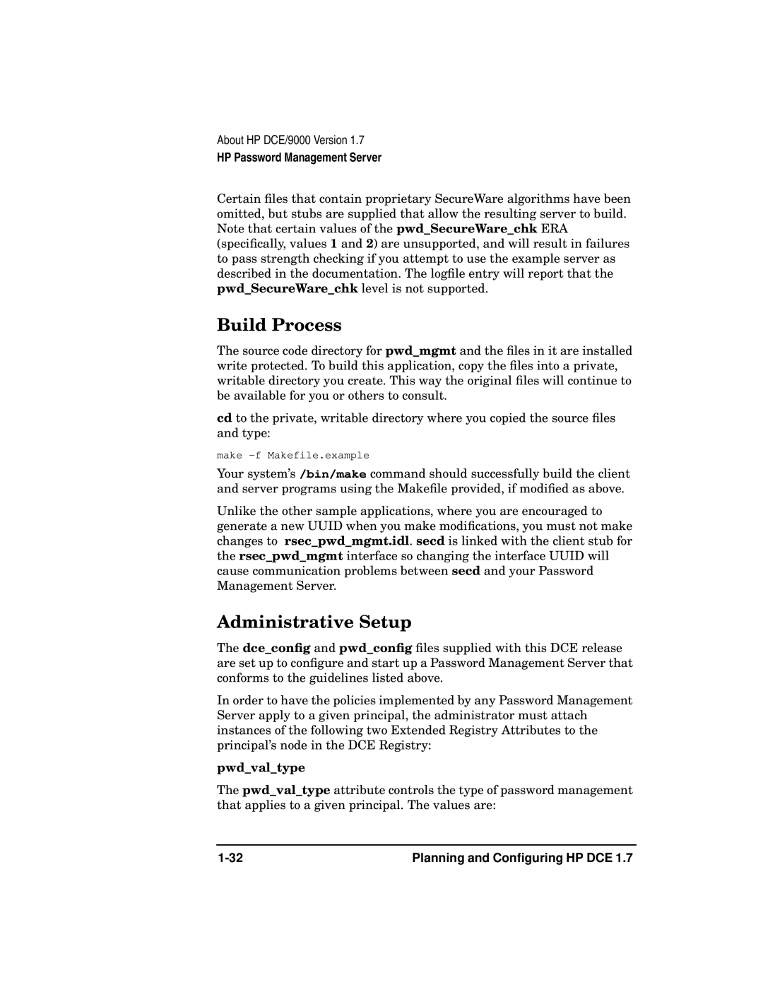 HP UX DCE Software manual Build Process, Administrative Setup, Pwdvaltype 