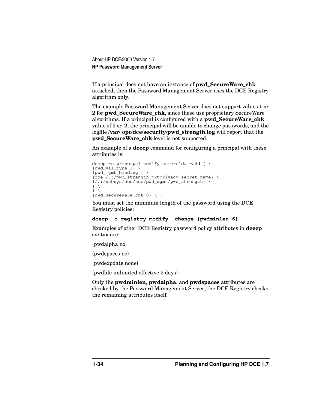 HP UX DCE Software manual Dcecp -c registry modify -change pwdminlen 