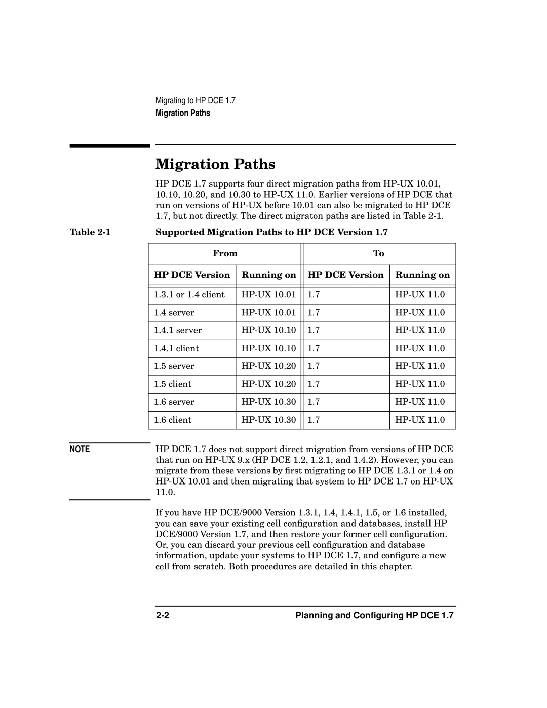 HP UX DCE Software manual Supported Migration Paths to HP DCE Version From Running on 