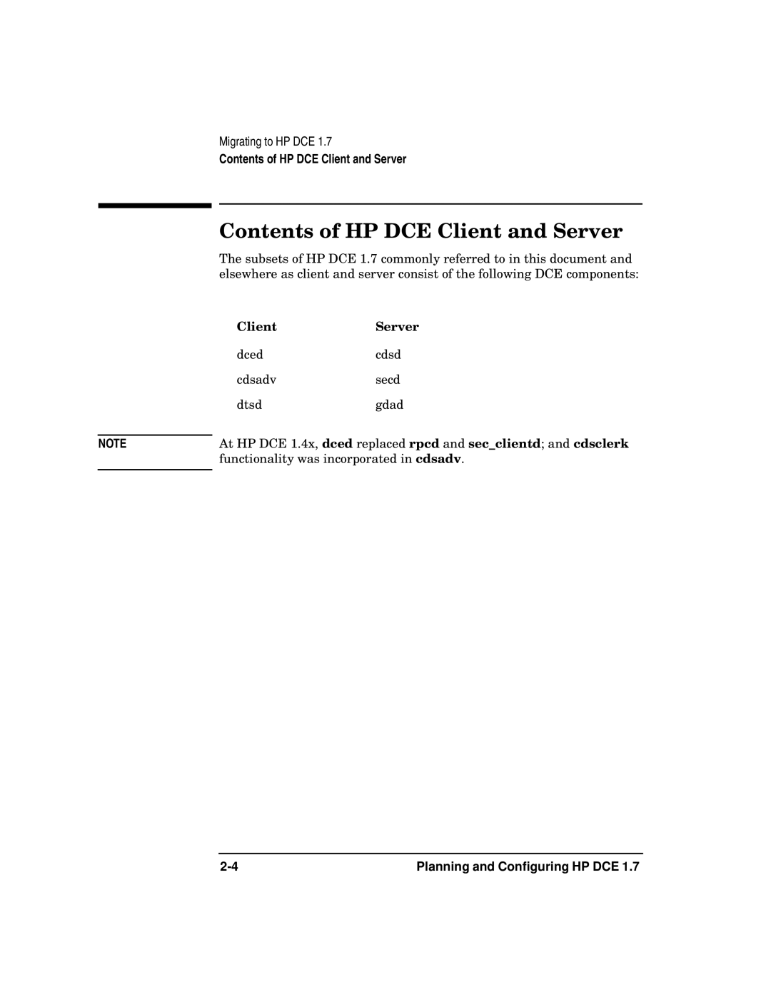 HP UX DCE Software manual Contents of HP DCE Client and Server 