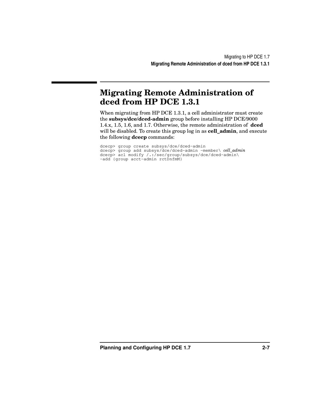 HP UX DCE Software manual Migrating Remote Administration of dced from HP DCE 