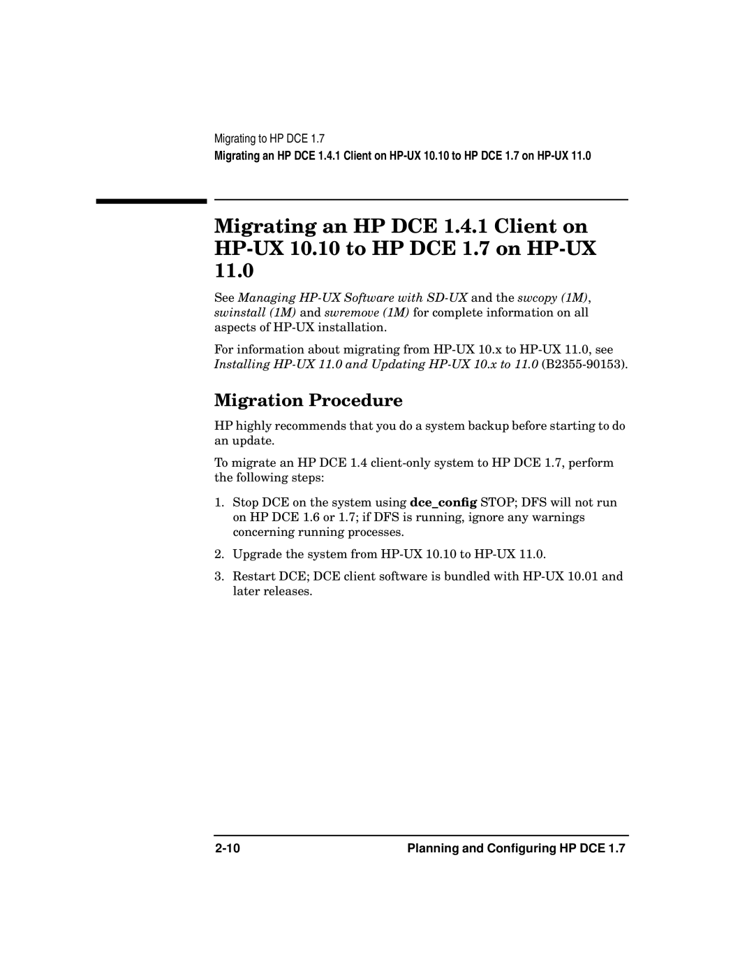 HP UX DCE Software manual Migration Procedure 