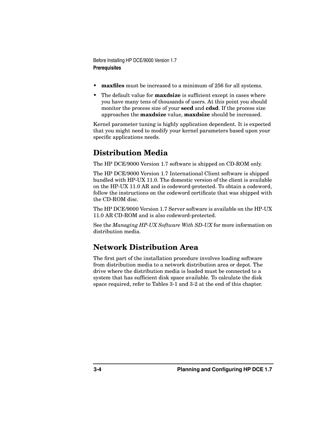 HP UX DCE Software manual Distribution Media, Network Distribution Area 