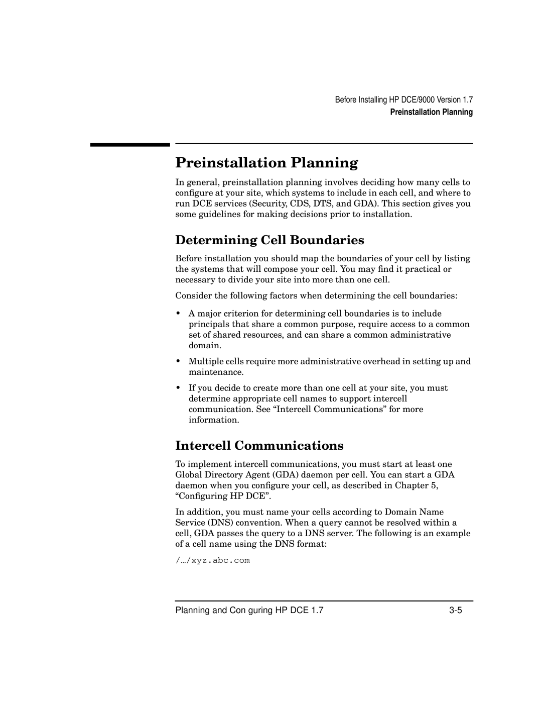 HP UX DCE Software manual Preinstallation Planning, Determining Cell Boundaries, Intercell Communications 