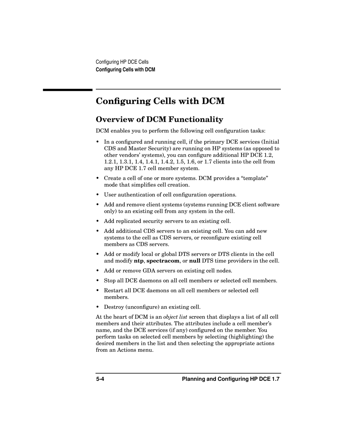 HP UX DCE Software manual Conﬁguring Cells with DCM, Overview of DCM Functionality 