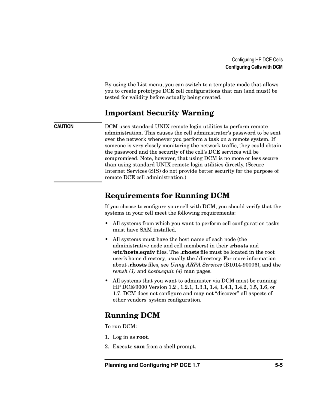 HP UX DCE Software manual Important Security Warning, Requirements for Running DCM 