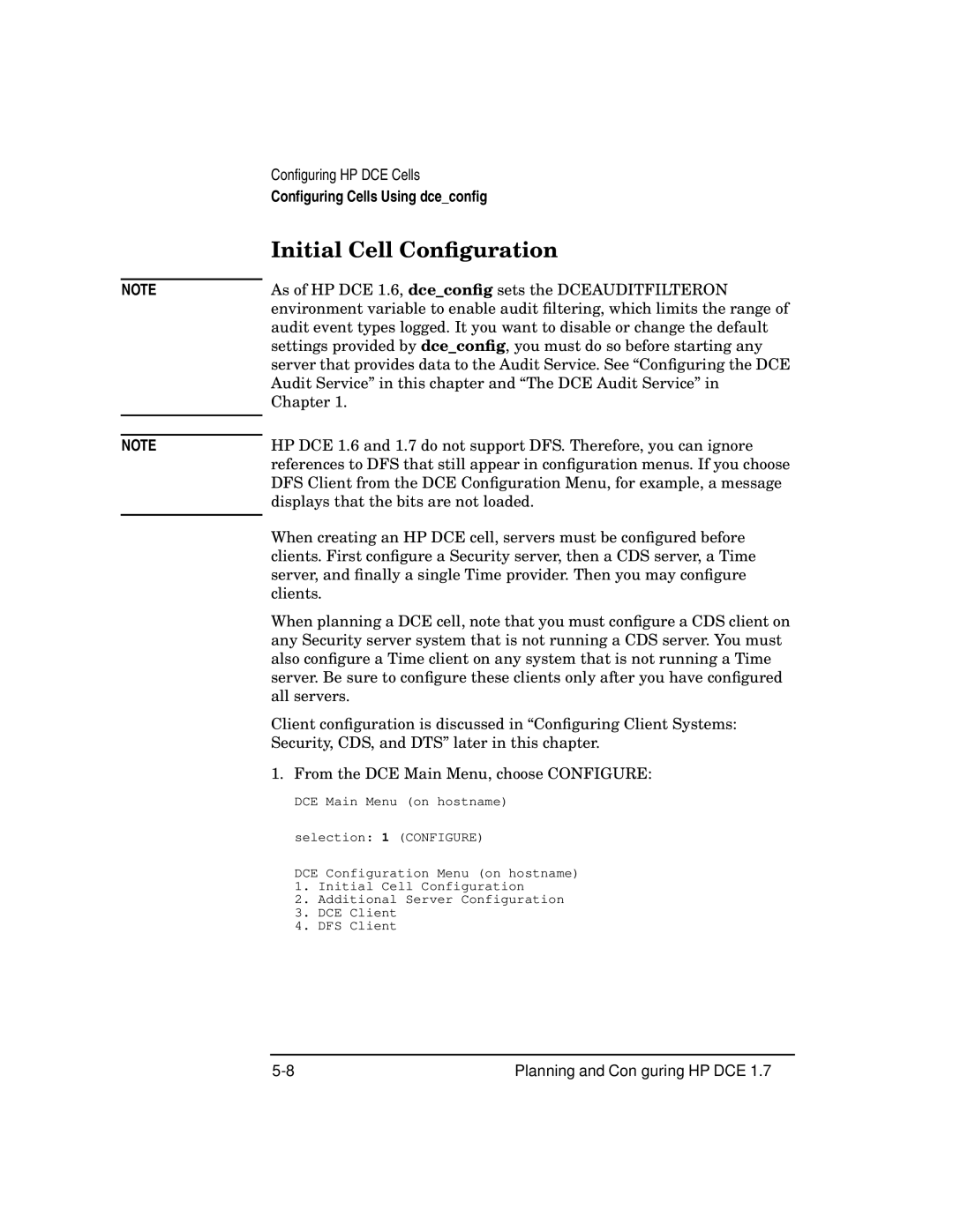 HP UX DCE Software manual Initial Cell Conﬁguration 