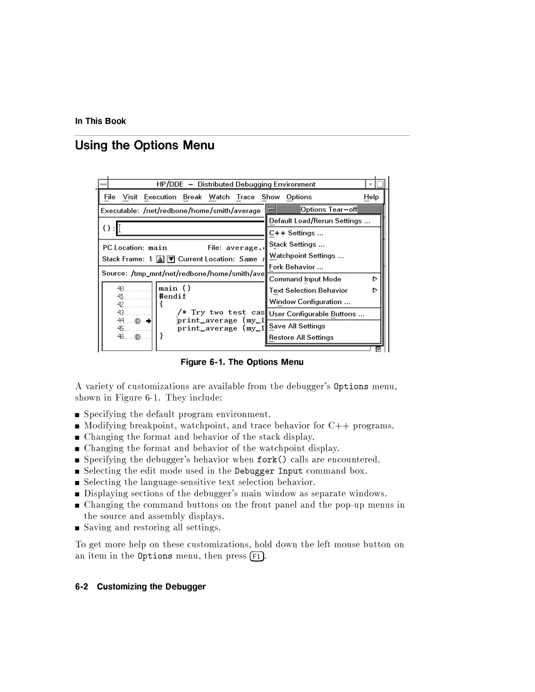 HP UX Debugging Tools manual UsingInThisBooktheOptionsMenu 