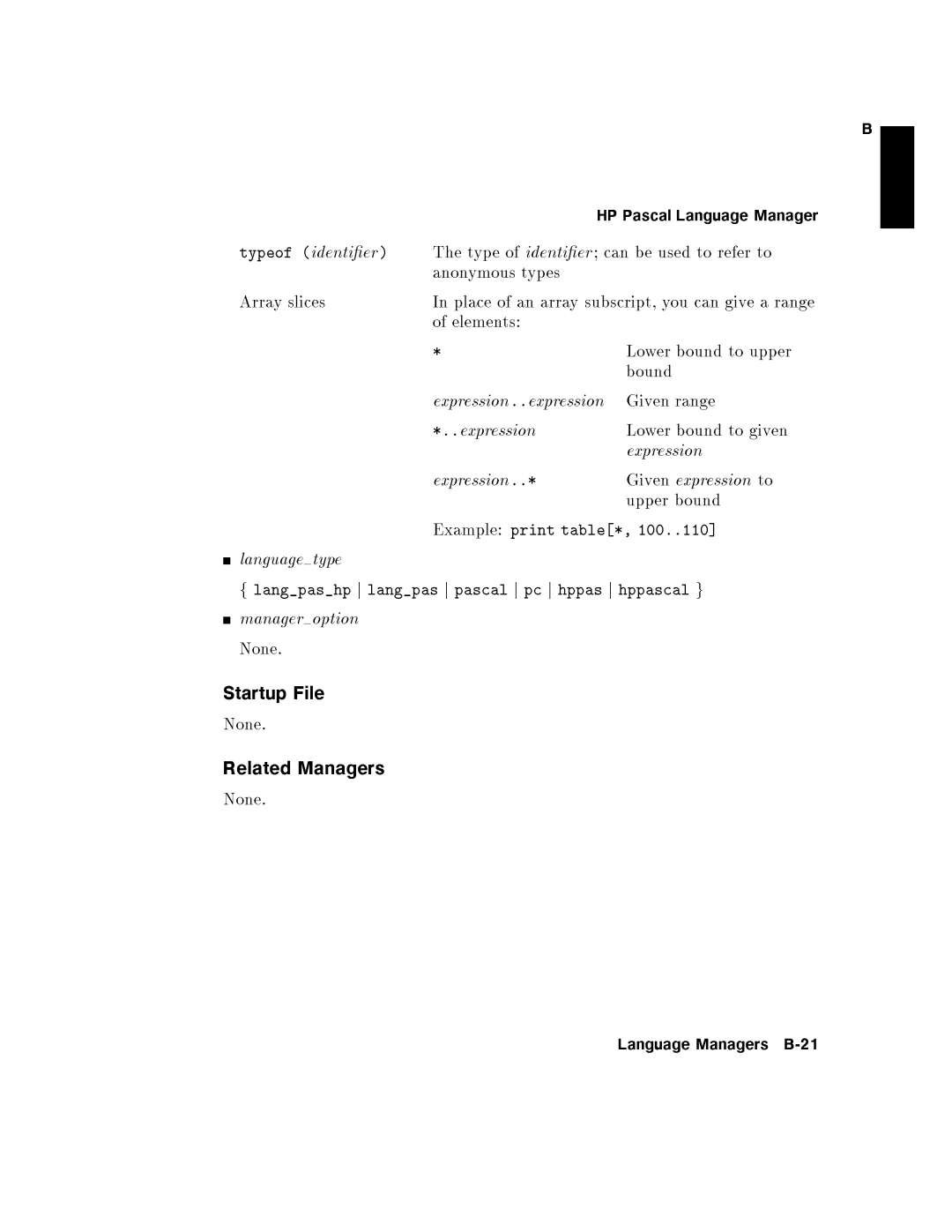 HP UX Debugging Tools manual LanguageManagersB-21 