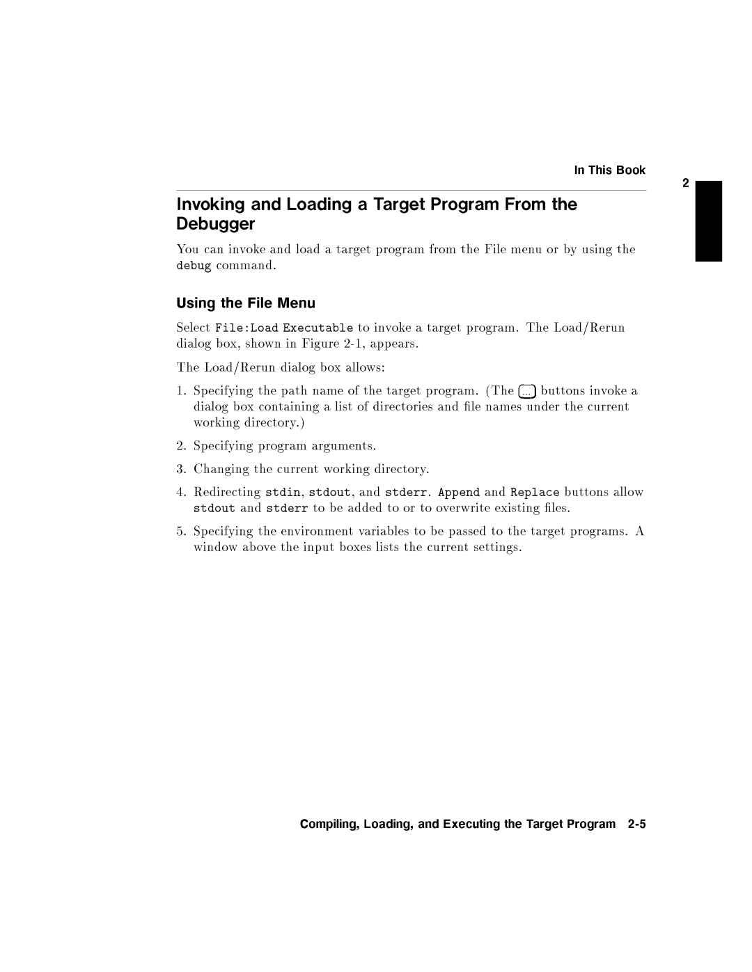 HP UX Debugging Tools manual Compiling,Loading,andExecutingtheTargetProgram2-5 