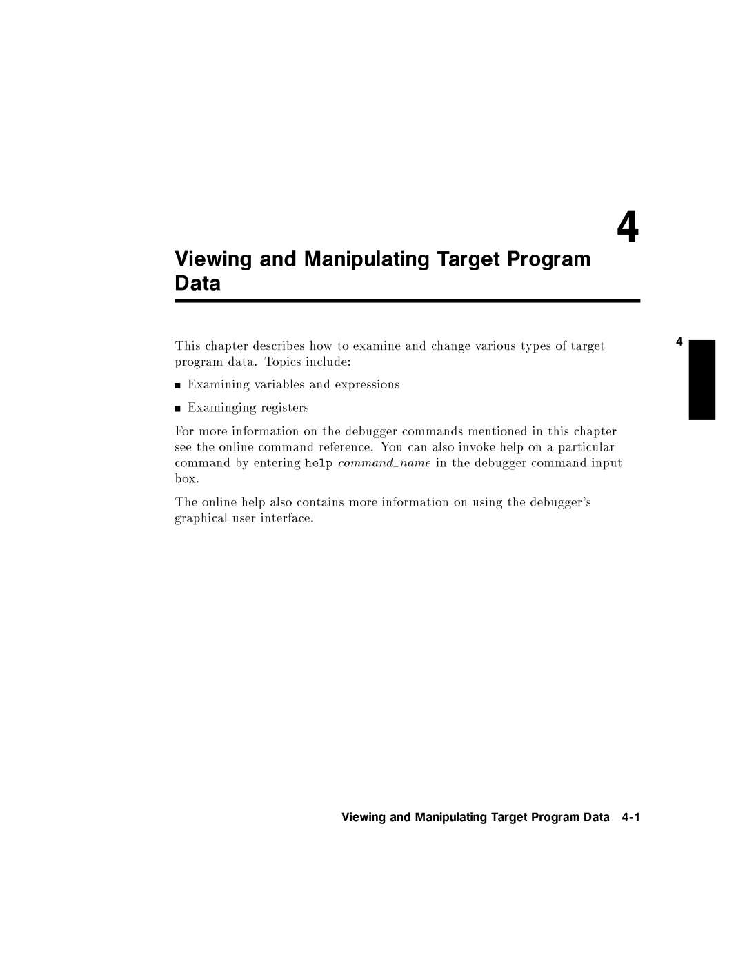 HP UX Debugging Tools manual ViewingandManipulatingTargetProgramData4-1 