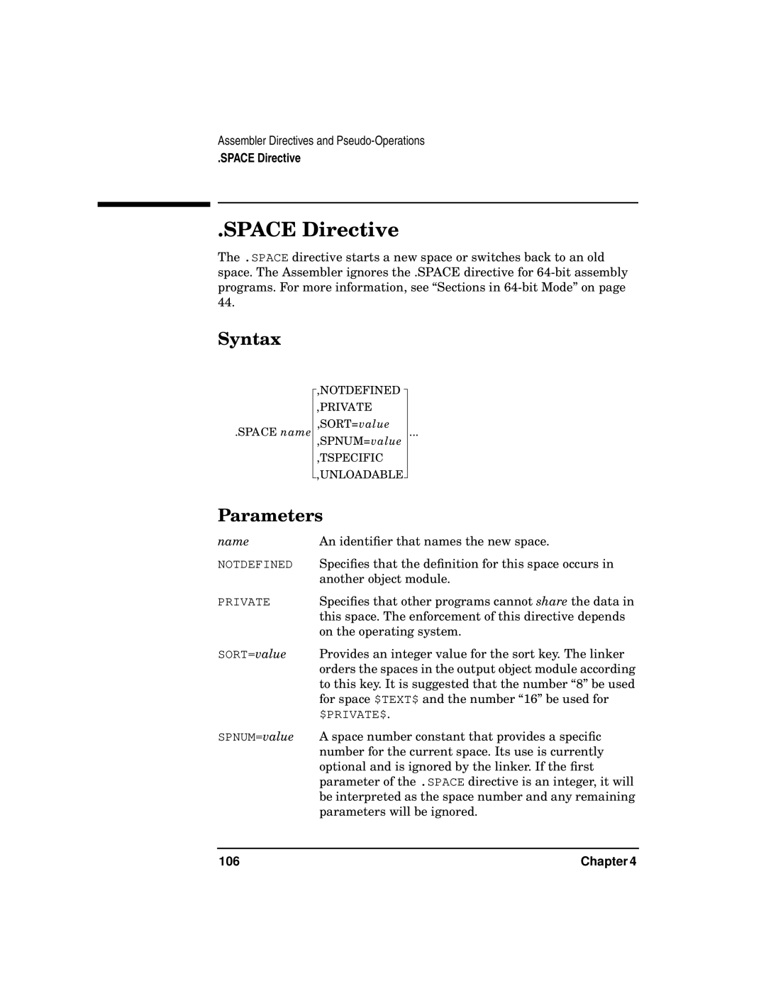 HP UX Developer Tools manual Space Directive, 106 