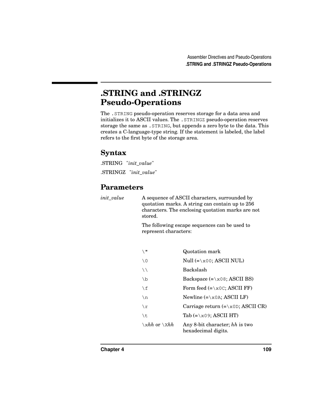 HP UX Developer Tools manual String and .STRINGZ Pseudo-Operations 