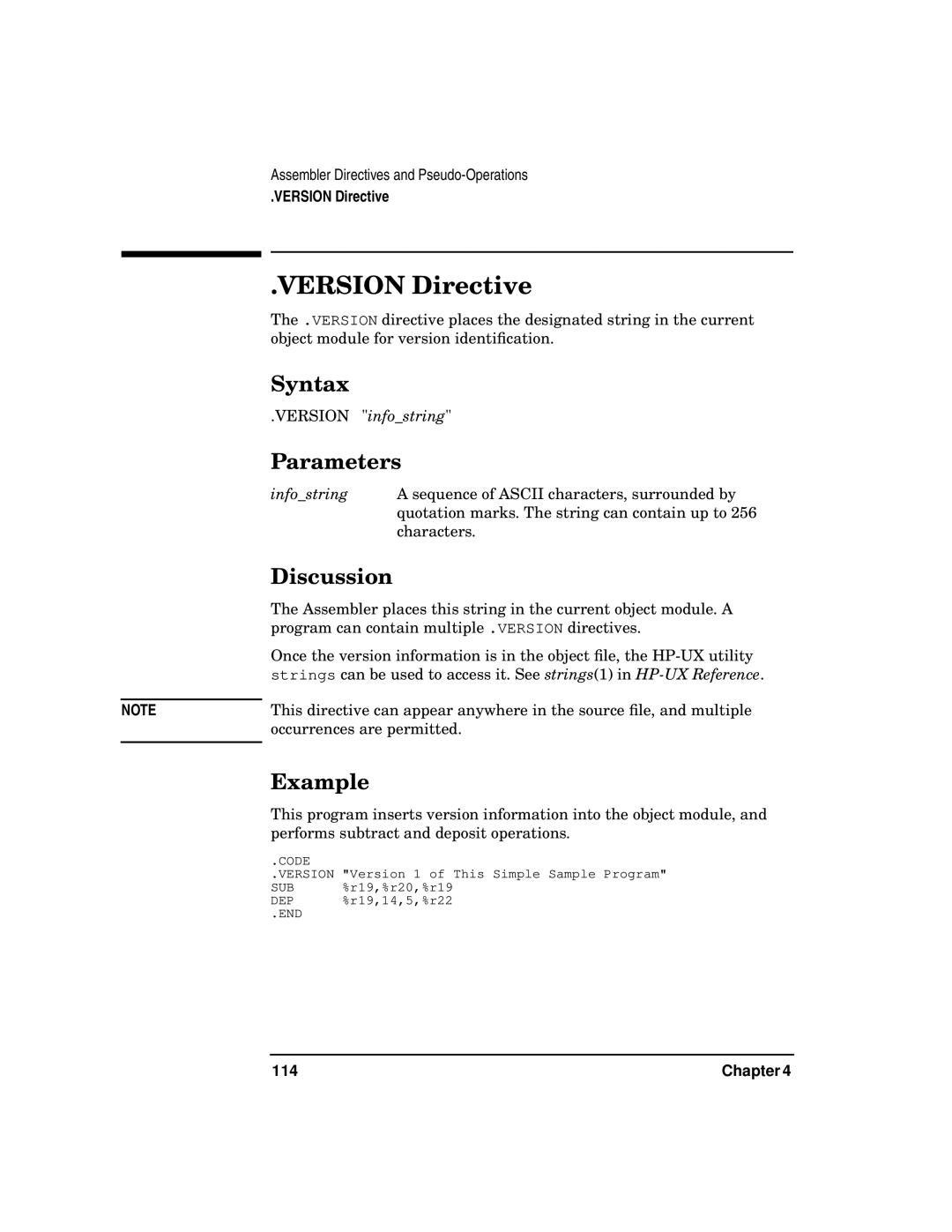 HP UX Developer Tools manual Version Directive, 114 