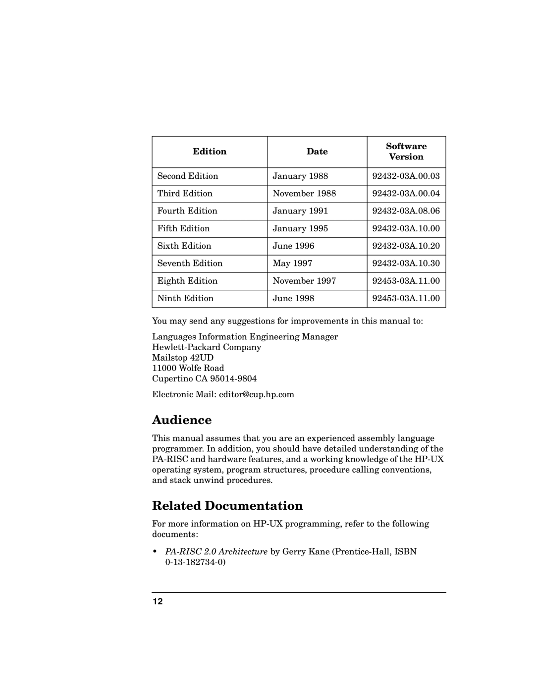 HP UX Developer Tools manual Audience, Related Documentation 