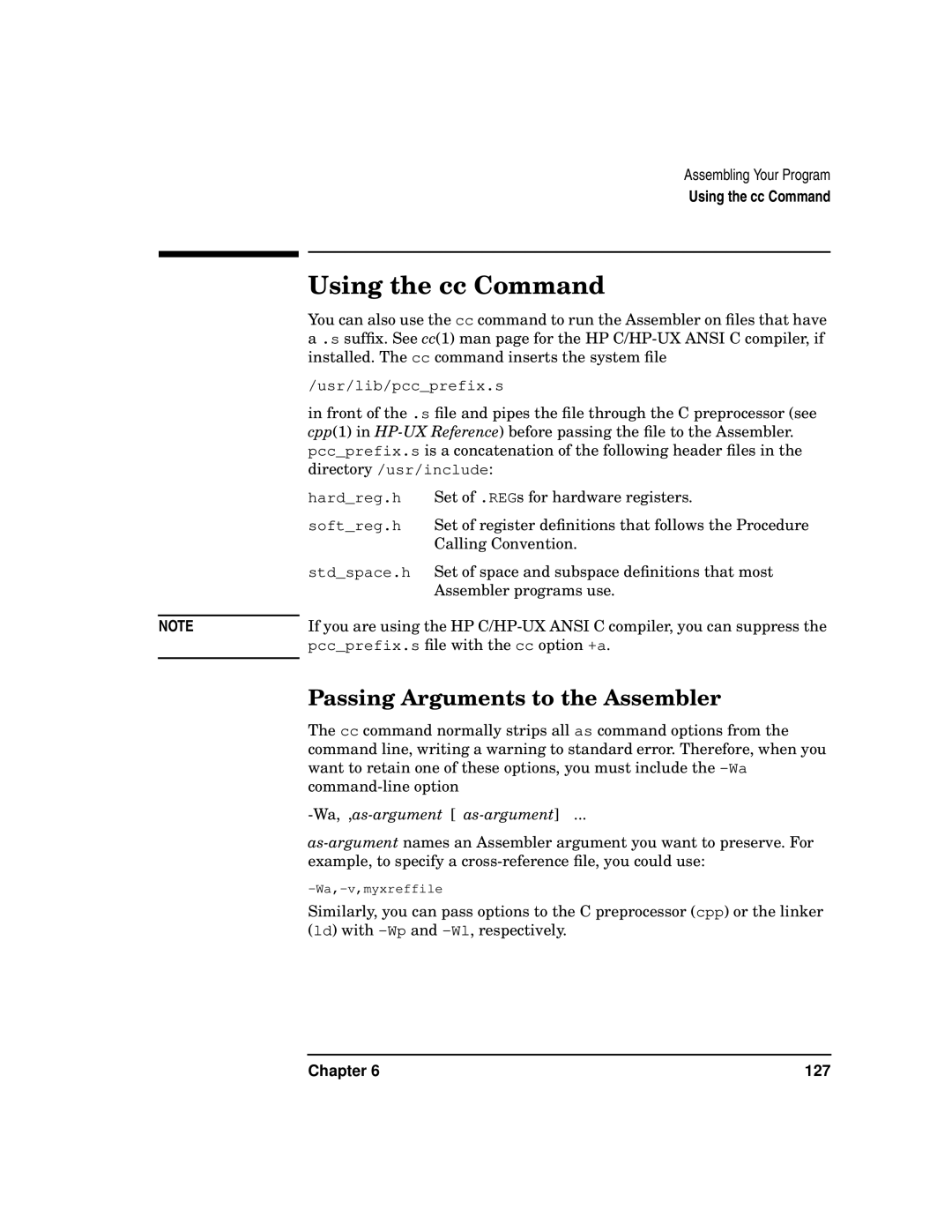 HP UX Developer Tools manual Using the cc Command, Passing Arguments to the Assembler, Wa, ,as-argument as-argument 