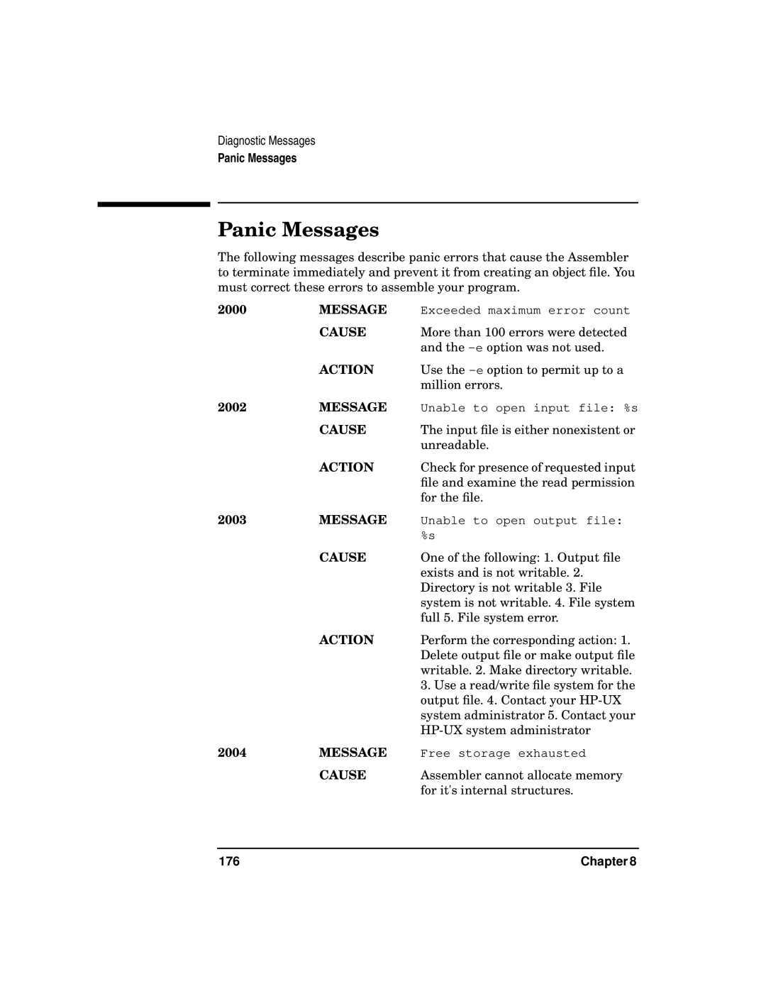 HP UX Developer Tools manual Panic Messages, 176 