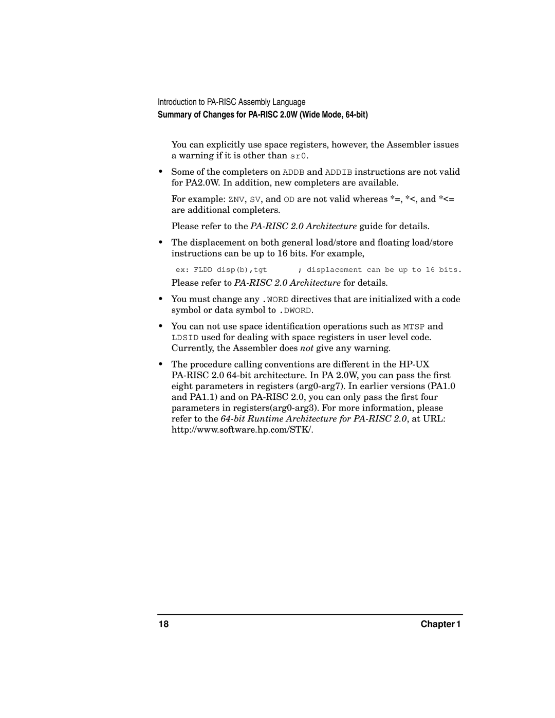 HP UX Developer Tools manual Summary of Changes for PA-RISC 2.0W Wide Mode, 64-bit 