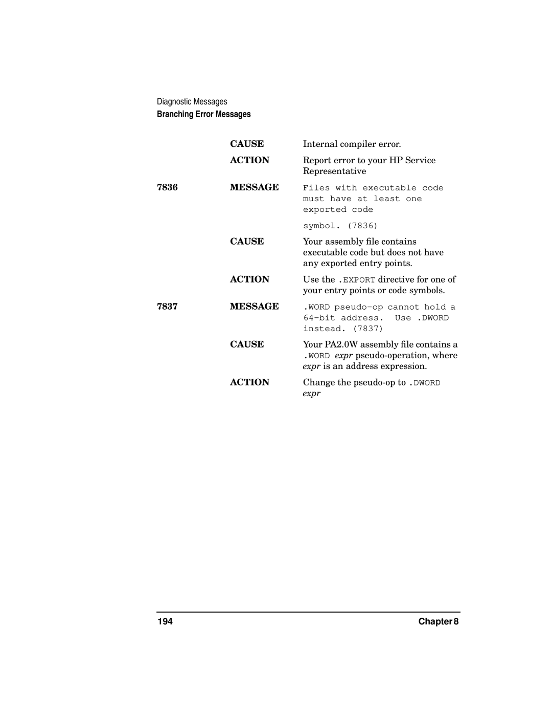 HP UX Developer Tools manual 7836, 7837, Expr, 194 