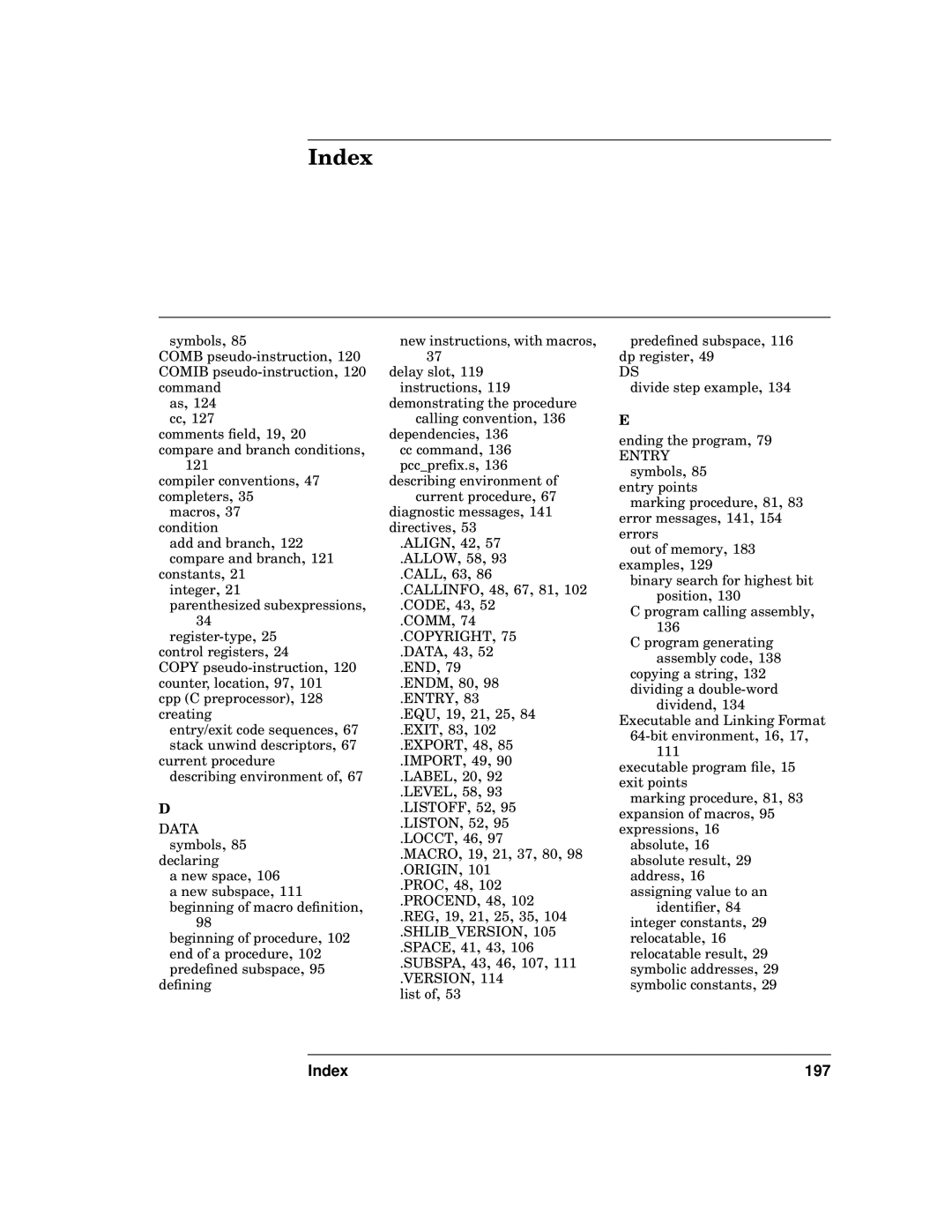 HP UX Developer Tools manual Index 197, Copyright 