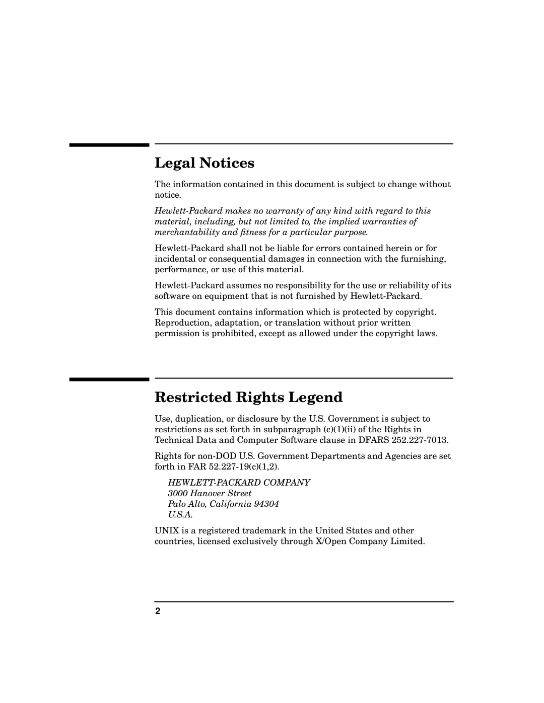 HP UX Developer Tools manual Legal Notices, Restricted Rights Legend, Hanover Street Palo Alto, California 