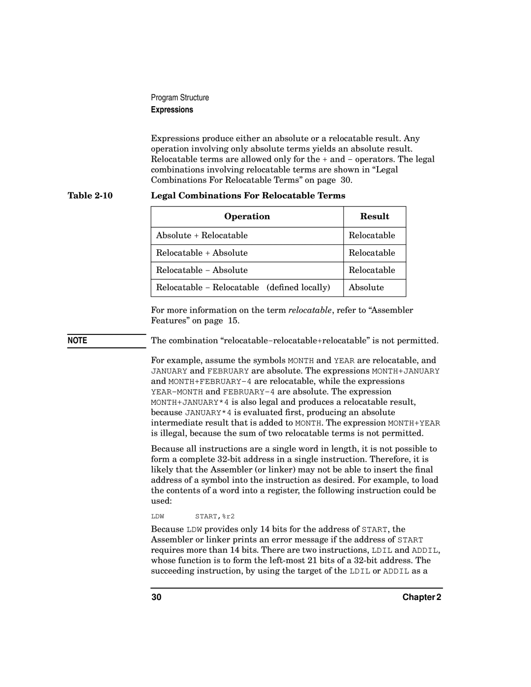 HP UX Developer Tools manual Legal Combinations For Relocatable Terms Operation Result 