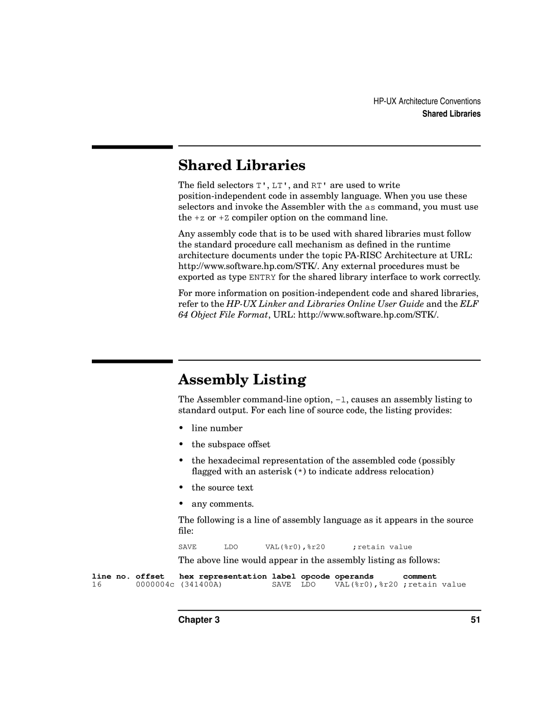 HP UX Developer Tools manual Shared Libraries, Assembly Listing 