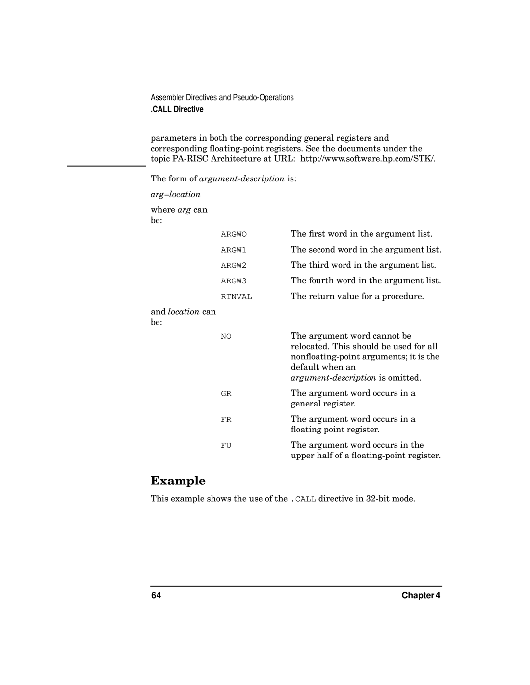 HP UX Developer Tools manual Form of argument-description is Arg=location Where arg can, ﬁrst word in the argument list 