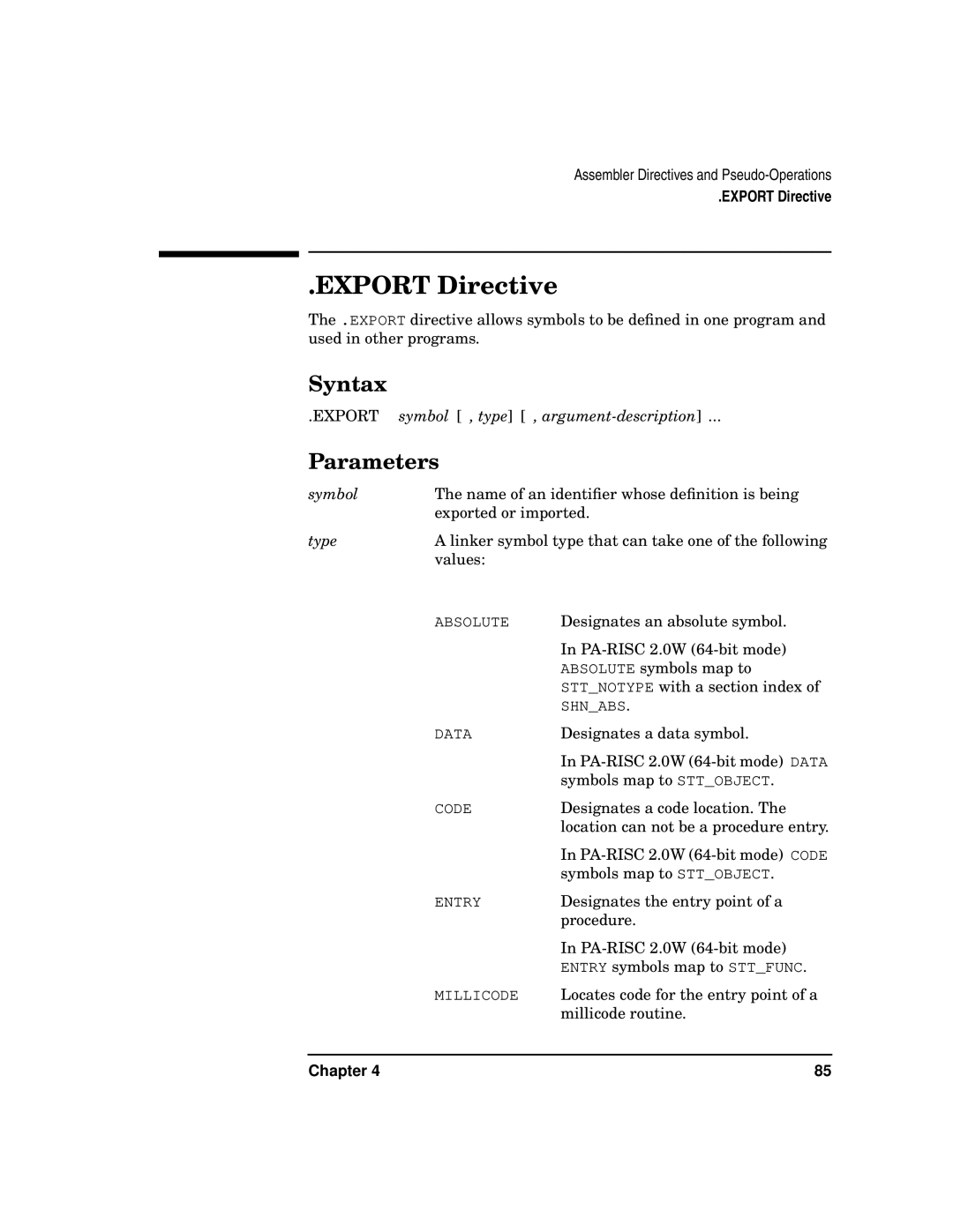 HP UX Developer Tools manual Export Directive 