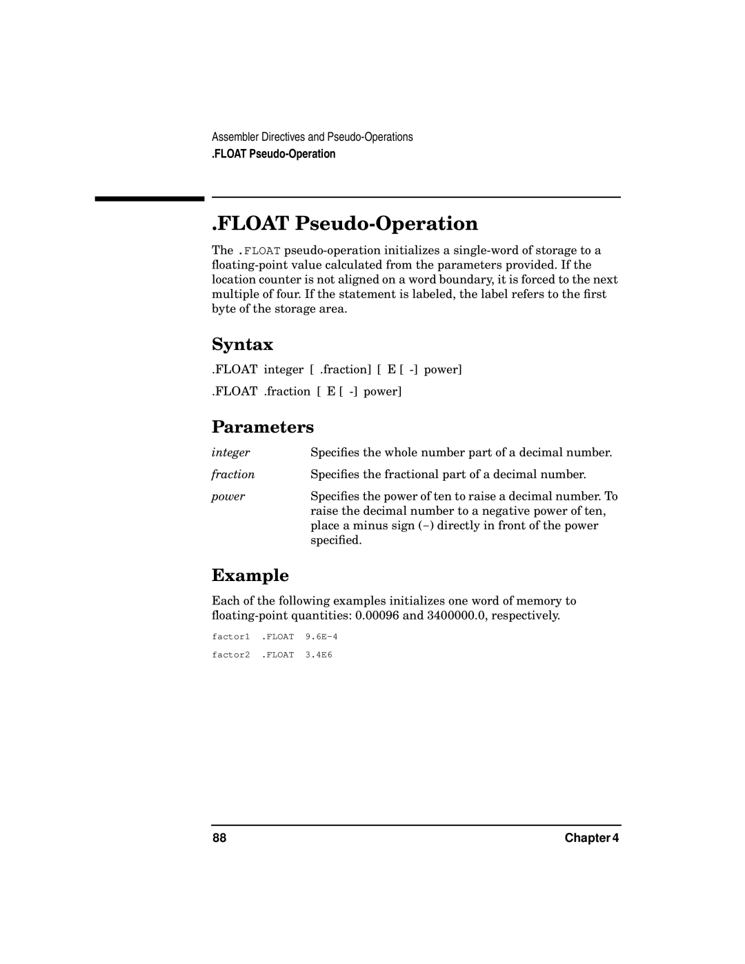 HP UX Developer Tools manual Float Pseudo-Operation 