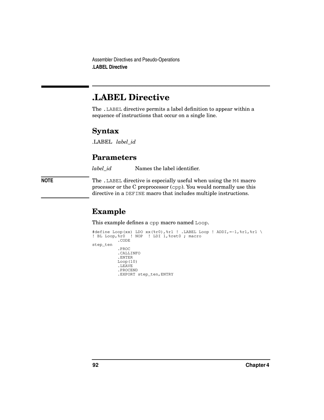 HP UX Developer Tools manual Label Directive, Label labelid, Labelid Names the label identiﬁer 