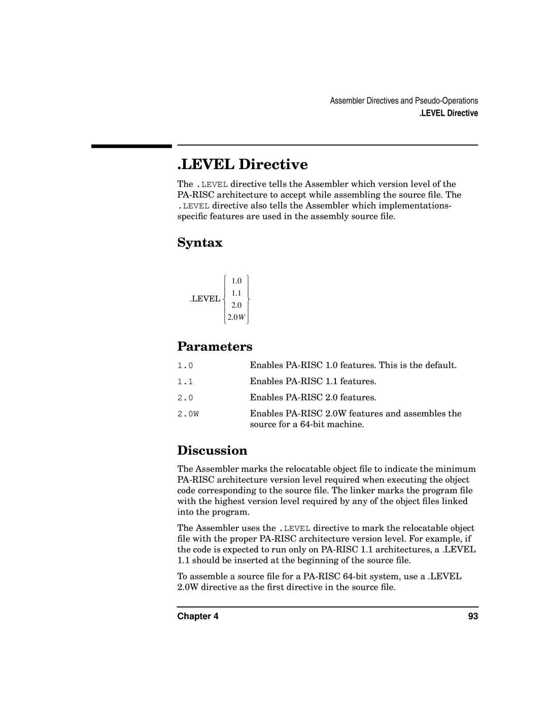 HP UX Developer Tools manual Level Directive 